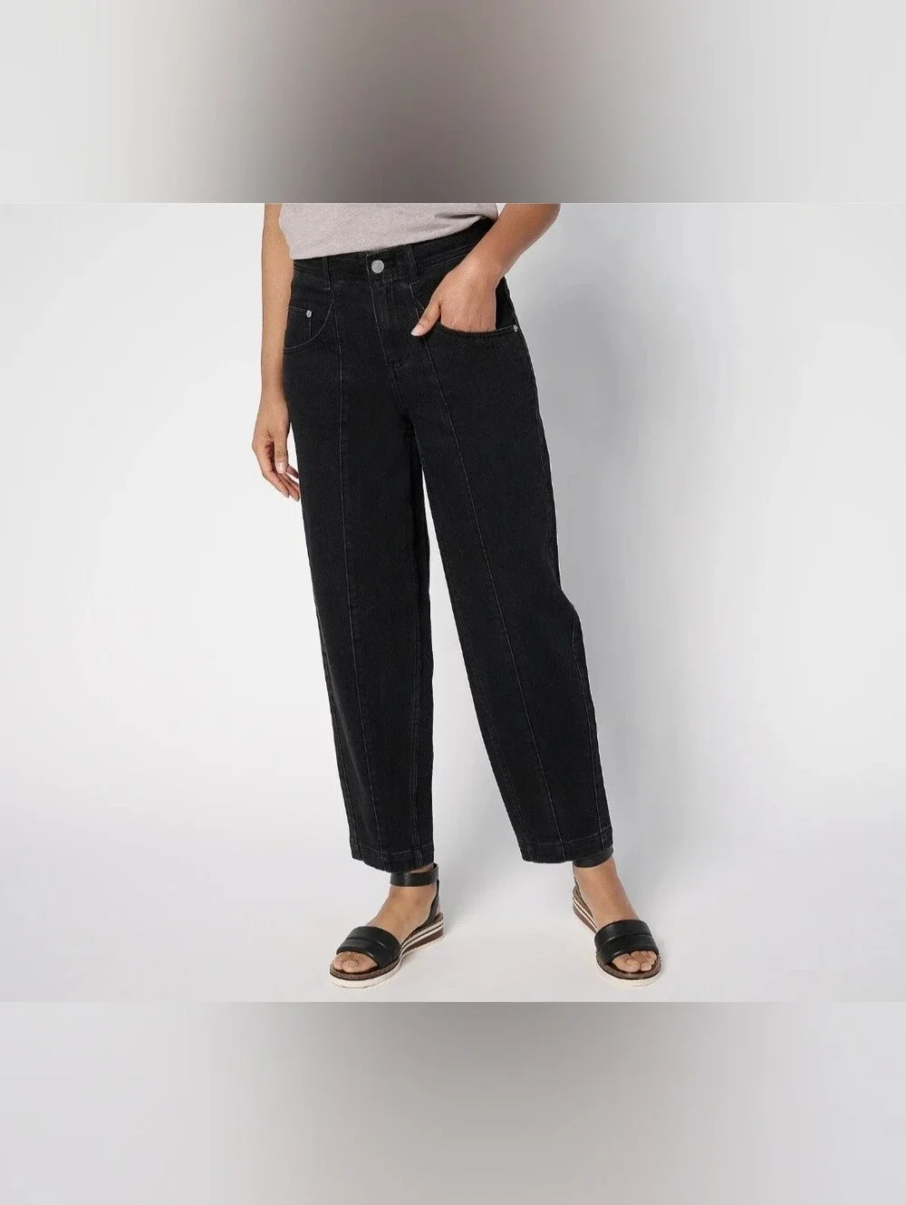 LOGO by Lori Goldstein Barrel Leg Ankle Jeans Black Size 8 Elevated Basics Fall